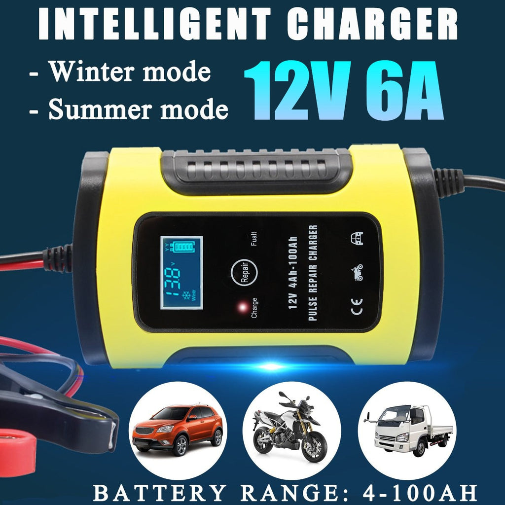 12V 6A Repair LCD Battery Charger Smart Fast For Car Motorcycle Repair Type Lead Acid Battery Agm Gel Wet Batteries Charging