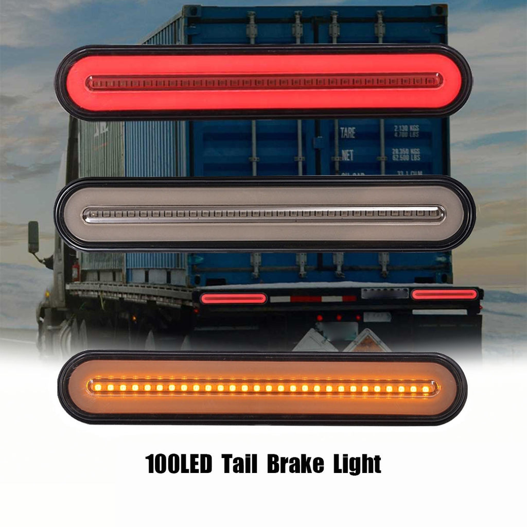 2x Waterproof LED Trailer Truck Brake Light 3 in1 Neon Halo Ring Tail Brake Stop Turn Light Sequential Flowing Signal Light Lamp