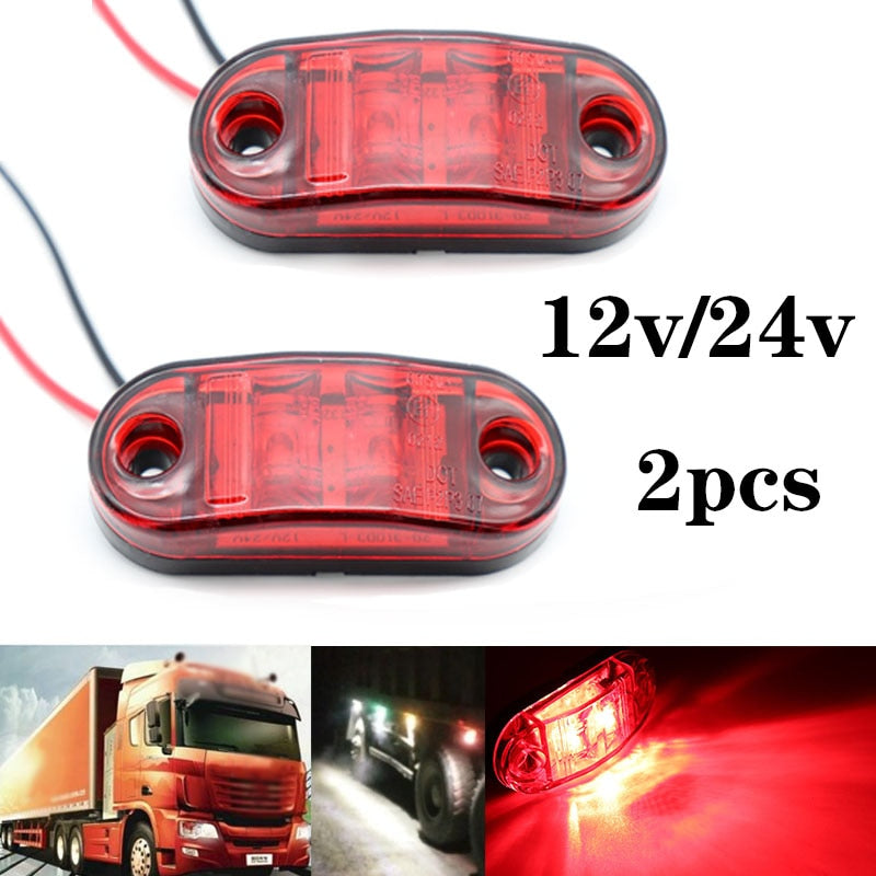 2Pcs 12V / 24V LED Side Marker Lights Car External Lights Warning Tail Light Auto Trailer Truck Lorry Lamps Red color